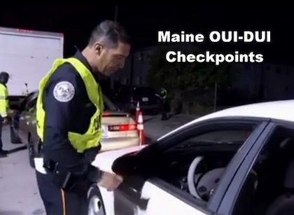 Police Officer deployed at a Maine OUI-DUI Checkpoint. DUI roadblocks are legal in Maine.